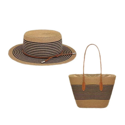 Conjunto de Bolsa de Palha Atualizado Mais Vendido: Conjunto de Bolsa de Palha com Acabamento em Couro de Duas Peças para Mulheres - Bolsa de Ombro, Perfeita para Férias, Praia e Estilo Fashion.