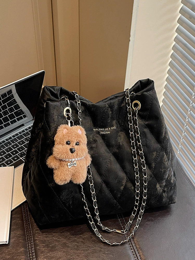 Bolsa Tote Matelassê Diamante de Grande Capacidade para Mulheres, Nova Bolsa de Ombro Estilo Coreano da Moda 2026, Bolsa Casual Versátil para o Dia a Dia.