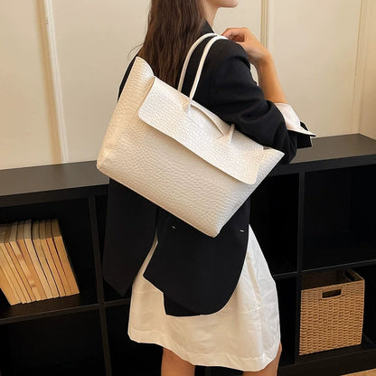 Bolsa Tote Estilo Coreano 2026 com Textura de Crocodilo - Bolsa de Ombro Feminina de Grande Capacidade para o Dia a Dia, Estilosa, Versátil e de Alta Qualidade.