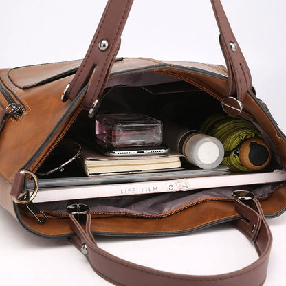 Bolsa transversal feminina PU grande capacidade 2023, nova moda europeia e americana, bolsa de ombro retrô, bolsa tote simples e moderna.