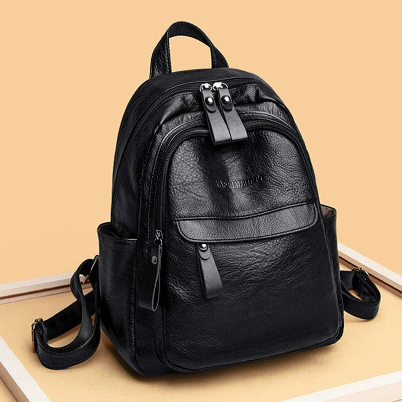 Mochila feminina escolar versátil em couro PU de grande capacidade, casual, pode ser usada para etiquetar fábrica, dropshipping.