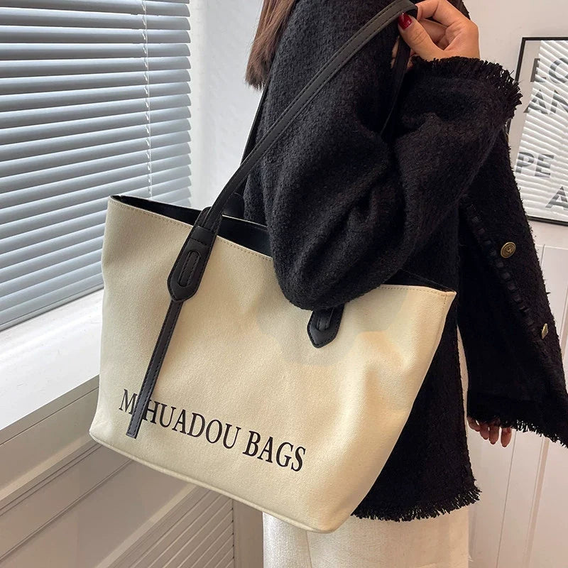 Sacola de Lona - Grande Capacidade Feminina, Novo Design Premium 2026, Bolsa de Mão de Tecido, Sacola Grande para o Dia a Dia