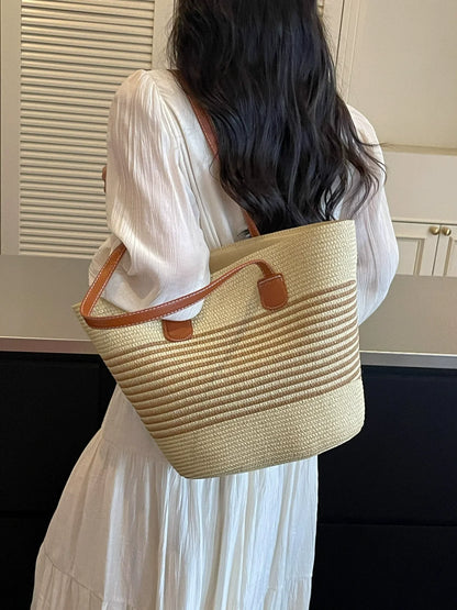 Bolsa de palha para mulheres, bolsa de verão, bolsa tote, bolsa tipo saco de grande capacidade, bolsa de ombro de palha, bolsa de vime, transfronteiriça.