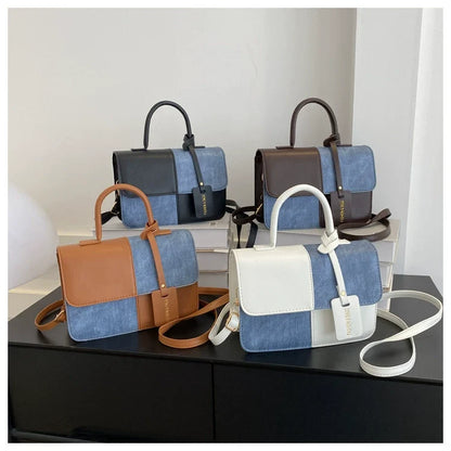 Bolsa Feminina Fashion Patchwork Xadrez Texturizada - Bolsa de Ombro e Transversal Chic para o Trabalho Primavera/Outono 2026 - Bolsa Quadrada Pequena da Moda