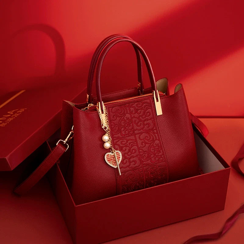 Bolsa vermelha bordada estilo chinês, bolsa de grande capacidade, bolsa de casamento para noiva, presente para mulheres de meia-idade, bolsa cheongsam para mãe