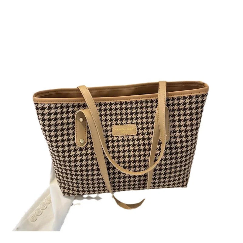 Bolsa Houndstooth 2025 nova retro de alta qualidade com textura, bolsa de ombro para viagem, bolsa grande de capacidade, bolsa tote feminina.