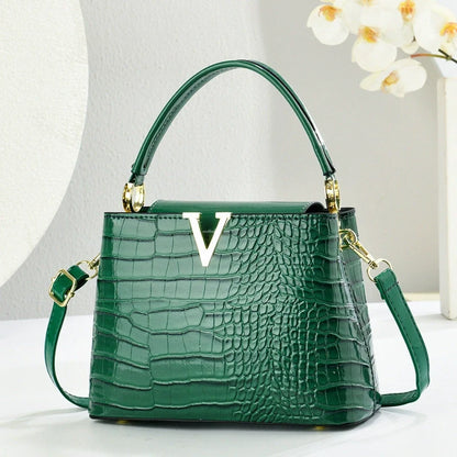 Bolsa Tote Versátil e Estilosa com Textura de Crocodilo - Bolsa de Ombro Casual para o Dia a Dia - Bolsa Transversal Feminina com Design Retrô - Bolsas Transfronteiriças