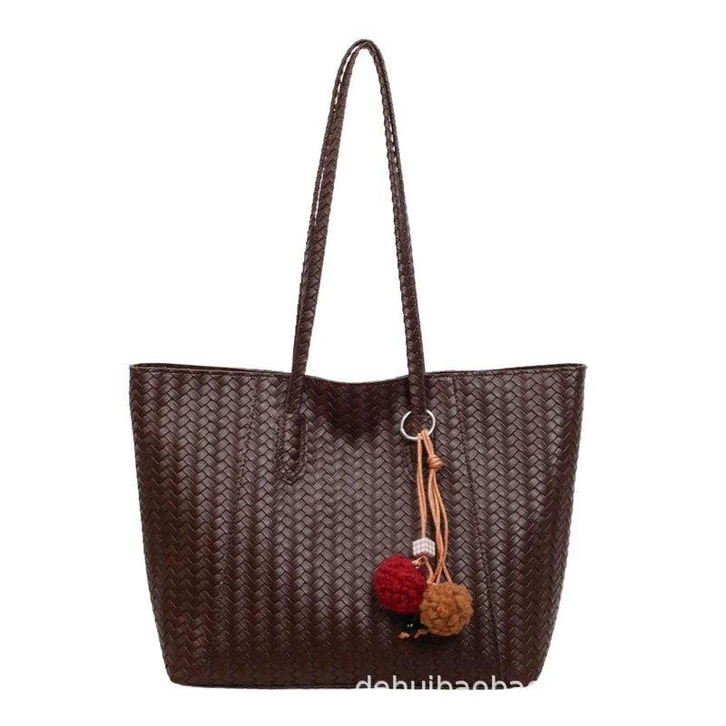 Bolsa de tecido retrô transfronteiriça para mulheres, nova moda outono antecipado 2026, bolsa de ombro de grande capacidade, bolsa tote para uso diário.