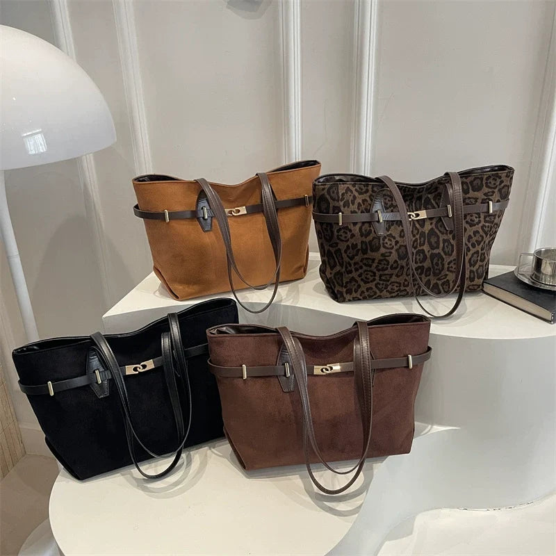 Bolsa Tote Retrô Moderna de Grande Capacidade - Bolsa de Ombro Feminina Estampada com Leopardo, Chique, Única, Casual, Versátil e de Nicho