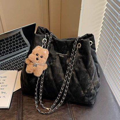 Bolsa Tote Matelassê Diamante de Grande Capacidade para Mulheres, Nova Bolsa de Ombro Estilo Coreano da Moda 2026, Bolsa Casual Versátil para o Dia a Dia.