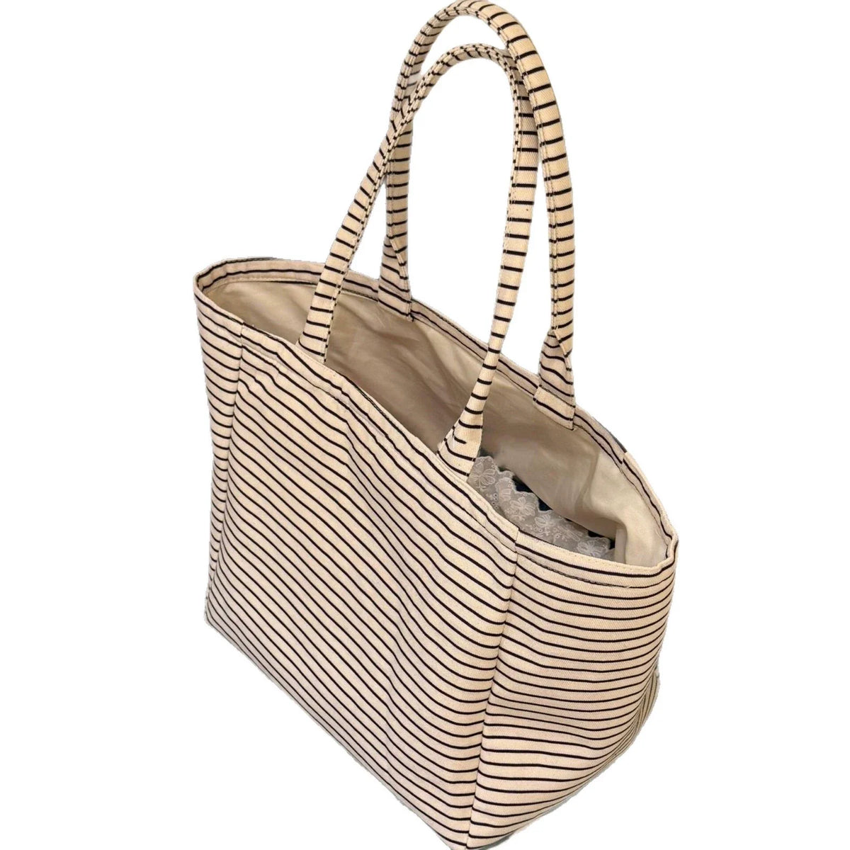Bolsa de Lona Listrada Estilo Coreano de Alto Valor - Nova Bolsa Tote de Grande Capacidade, Bolsa de Ombro e Bolsa de Mão para Escola, Trabalho e Compras.