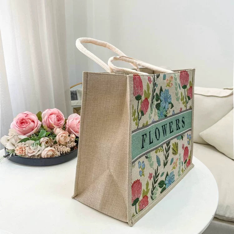 Nova bolsa de linho com estampa de desenho animado, grande capacidade, bolsa de compras com bordado jacquard para mulheres, bolsa de compras de linho simples e elegante.