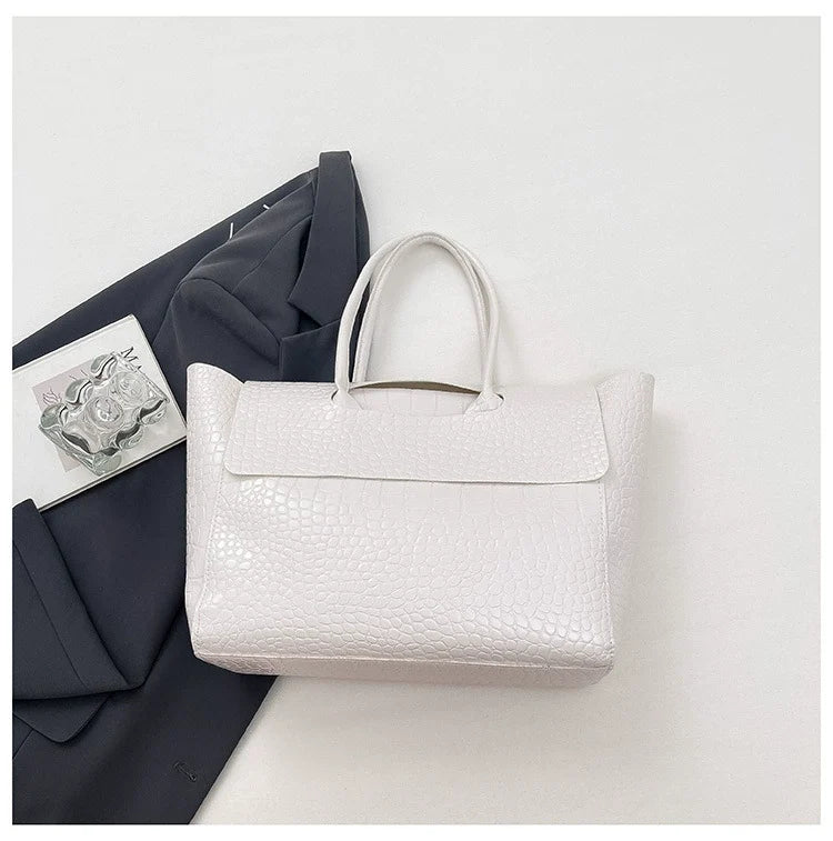 Bolsa Tote Estilo Coreano 2026 com Textura de Crocodilo - Bolsa de Ombro Feminina de Grande Capacidade para o Dia a Dia, Estilosa, Versátil e de Alta Qualidade.