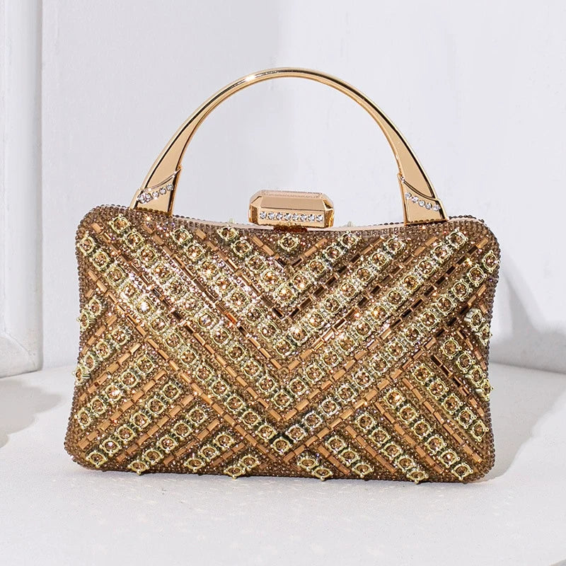 Bolsa de noite exclusiva transfronteiriça 2025 nova bolsa de banquete retrô europeia e americana bolsa feminina de alta qualidade com diamantes incrustados.