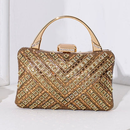 Bolsa de noite exclusiva transfronteiriça 2025 nova bolsa de banquete retrô europeia e americana bolsa feminina de alta qualidade com diamantes incrustados.