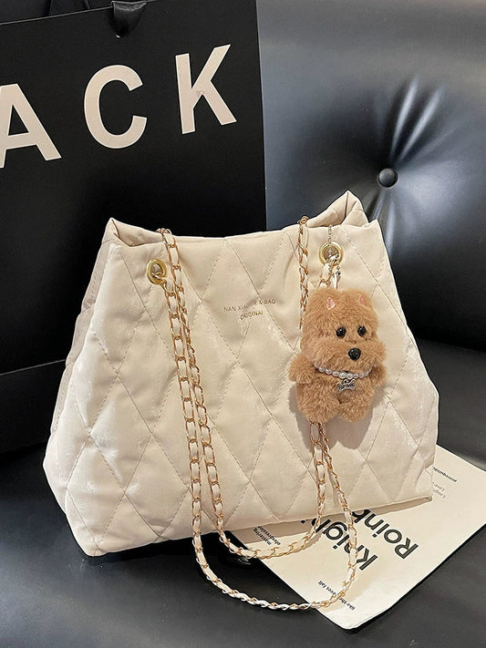 Bolsa Tote Matelassê Diamante de Grande Capacidade para Mulheres, Nova Bolsa de Ombro Estilo Coreano da Moda 2026, Bolsa Casual Versátil para o Dia a Dia.