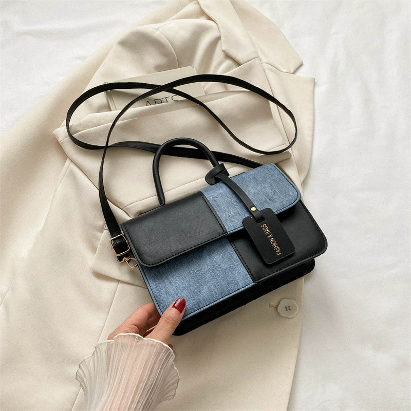 Bolsa Feminina Fashion Patchwork Xadrez Texturizada - Bolsa de Ombro e Transversal Chic para o Trabalho Primavera/Outono 2026 - Bolsa Quadrada Pequena da Moda