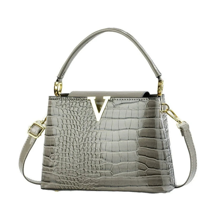 Bolsa Tote Versátil e Estilosa com Textura de Crocodilo - Bolsa de Ombro Casual para o Dia a Dia - Bolsa Transversal Feminina com Design Retrô - Bolsas Transfronteiriças