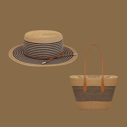 Conjunto de Bolsa de Palha Atualizado Mais Vendido: Conjunto de Bolsa de Palha com Acabamento em Couro de Duas Peças para Mulheres - Bolsa de Ombro, Perfeita para Férias, Praia e Estilo Fashion.