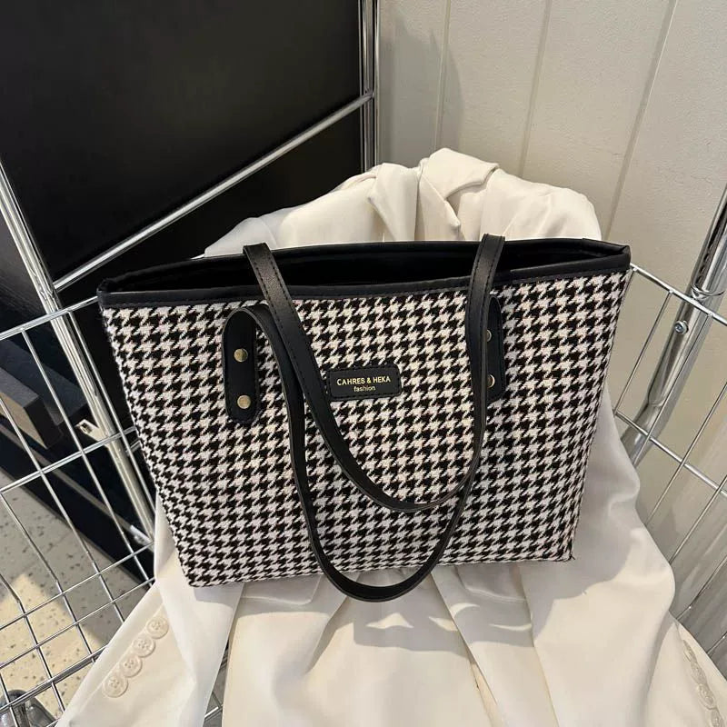 Bolsa Houndstooth 2025 nova retro de alta qualidade com textura, bolsa de ombro para viagem, bolsa grande de capacidade, bolsa tote feminina.