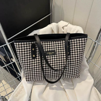 Bolsa Houndstooth 2025 nova retro de alta qualidade com textura, bolsa de ombro para viagem, bolsa grande de capacidade, bolsa tote feminina.