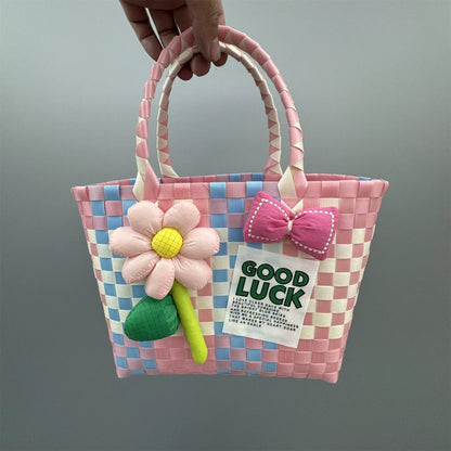 Nova bolsa de presente de cesta de presente de plástico tecido bolsa de presente estilo fresco bolsa de praia bolsa feminina.