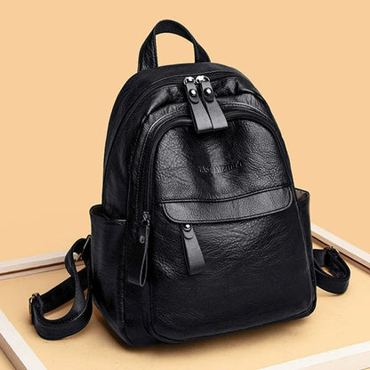 Mochila feminina escolar versátil em couro PU de grande capacidade, casual, pode ser usada para etiquetar fábrica, dropshipping.