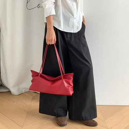 Bolsa de Ombro em Couro Genuíno - Estilo Coreano, Design Exclusivo, Ideal para o Dia a Dia, Sacola de Grande Capacidade, Novidade, Toque Sofisticado, Bolsa de Axila Versátil.