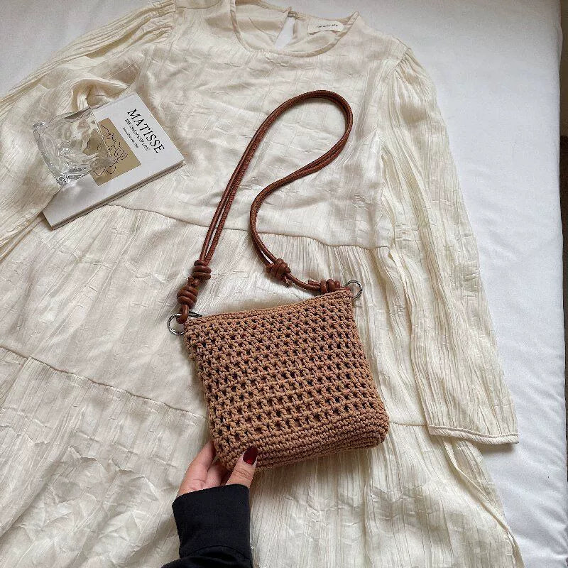 Bolsa feminina artesanal de tecido, novo estilo Verão 2026, Mori Girl Chic, bolsa de ombro fashion, bolsa transversal para férias na praia.