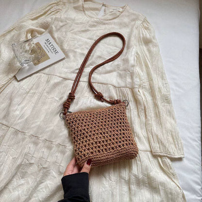 Bolsa feminina artesanal de tecido, novo estilo Verão 2026, Mori Girl Chic, bolsa de ombro fashion, bolsa transversal para férias na praia.