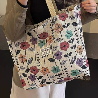 Bolsa de Ombro Feminina Estilo Nicho de Grande Capacidade 2025 Nova Coleção Bolsa de Lona Sacola Clássica Bolsa de Trabalho Bolsa Tote para Roupas