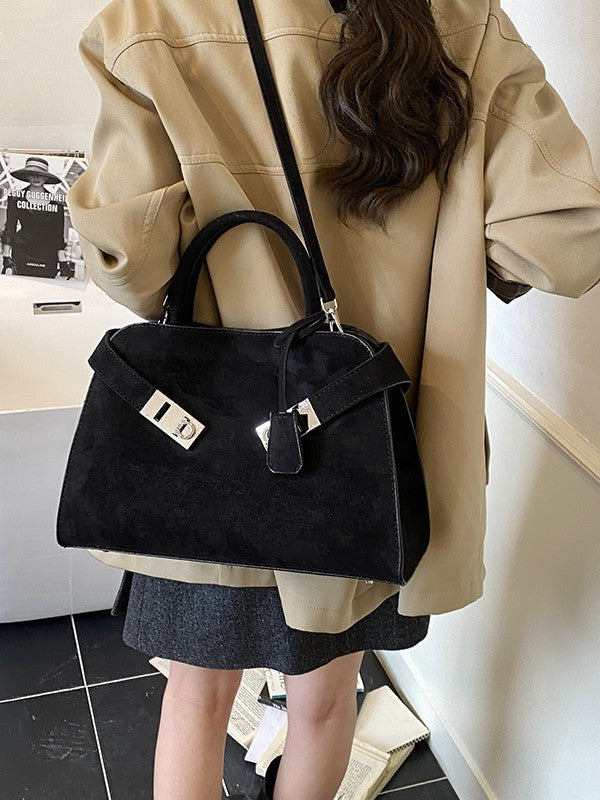 Bolsa Tote de Camurça Nova 2025 - Bolsa de Ombro Feminina Moderna e Elegante de Grande Capacidade - Bolsa de Mão Estilo Motociclista com Textura Premium