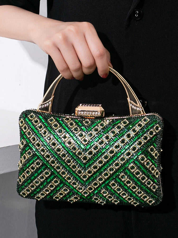 Bolsa de noite exclusiva transfronteiriça 2025 nova bolsa de banquete retrô europeia e americana bolsa feminina de alta qualidade com diamantes incrustados.