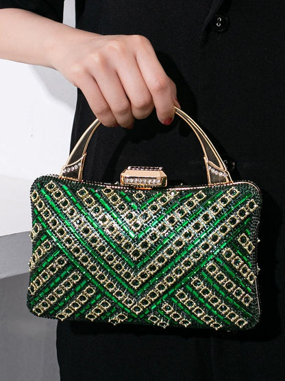 Bolsa de noite exclusiva transfronteiriça 2025 nova bolsa de banquete retrô europeia e americana bolsa feminina de alta qualidade com diamantes incrustados.
