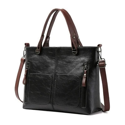Bolsa transversal feminina PU grande capacidade 2023, nova moda europeia e americana, bolsa de ombro retrô, bolsa tote simples e moderna.
