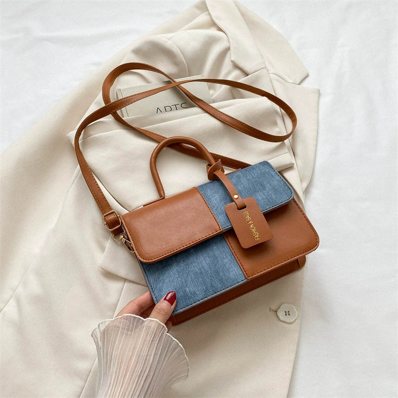 Bolsa Feminina Fashion Patchwork Xadrez Texturizada - Bolsa de Ombro e Transversal Chic para o Trabalho Primavera/Outono 2026 - Bolsa Quadrada Pequena da Moda