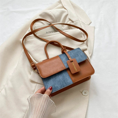 Bolsa Feminina Fashion Patchwork Xadrez Texturizada - Bolsa de Ombro e Transversal Chic para o Trabalho Primavera/Outono 2026 - Bolsa Quadrada Pequena da Moda