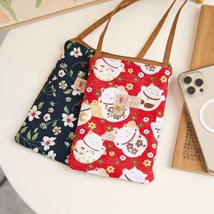 Bolsa Transversal Pequena Floral para Mães e Avós - Tecido de Algodão, Porta-Celular, Porta-Moedas, Design Dobrável