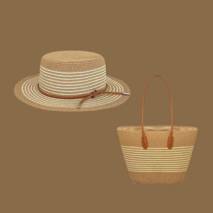 Conjunto de Bolsa de Palha Atualizado Mais Vendido: Conjunto de Bolsa de Palha com Acabamento em Couro de Duas Peças para Mulheres - Bolsa de Ombro, Perfeita para Férias, Praia e Estilo Fashion.