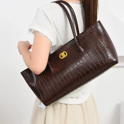 Textura Xiaoxiangfeng Mais fácil para combinar com bolsa de ombro FashionClassy sentido padrão de crocodilo bolsa de ombro Casual feminina Roupas de trabalho bolsa de axila
