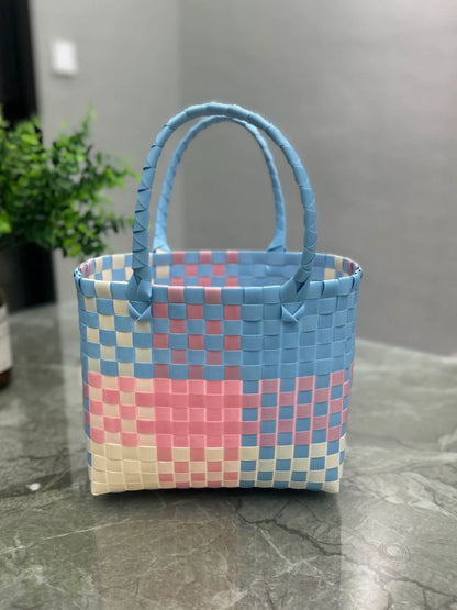 Nova bolsa de presente de cesta de presente de plástico tecido bolsa de presente estilo fresco bolsa de praia bolsa feminina.