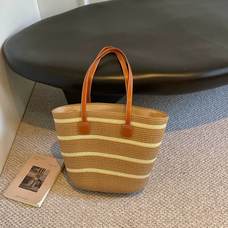 Bolsa de palha para mulheres, bolsa de verão, bolsa tote, bolsa tipo saco de grande capacidade, bolsa de ombro de palha, bolsa de vime, transfronteiriça.