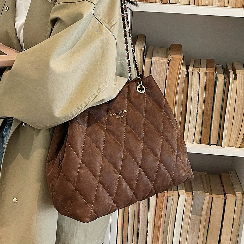 Bolsa Tote Matelassê Diamante de Grande Capacidade para Mulheres, Nova Bolsa de Ombro Estilo Coreano da Moda 2026, Bolsa Casual Versátil para o Dia a Dia.