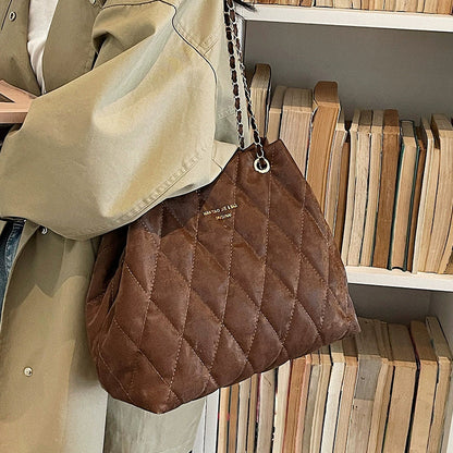 Bolsa Tote Matelassê Diamante de Grande Capacidade para Mulheres, Nova Bolsa de Ombro Estilo Coreano da Moda 2026, Bolsa Casual Versátil para o Dia a Dia.