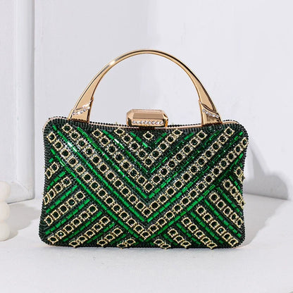 Bolsa de noite exclusiva transfronteiriça 2025 nova bolsa de banquete retrô europeia e americana bolsa feminina de alta qualidade com diamantes incrustados.