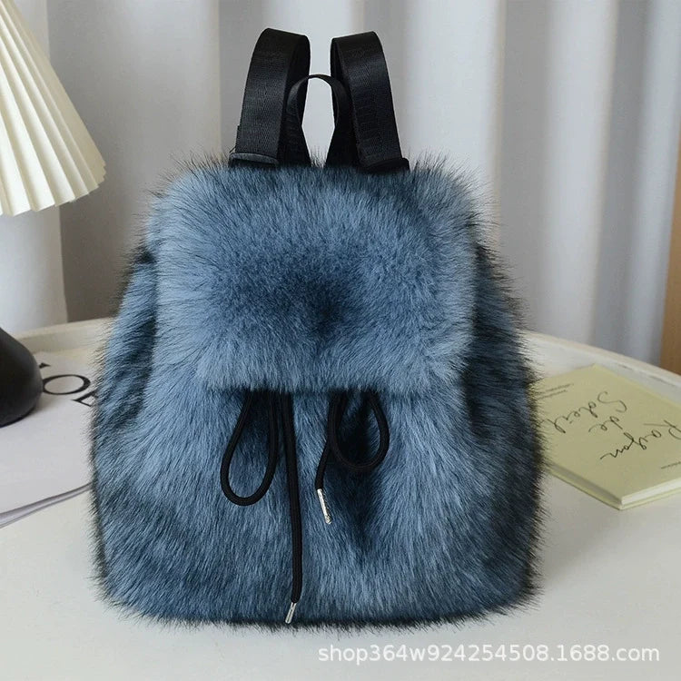 Mochila 2025 Nova Imitação de Pele de Raposa Feminina Estudante Universitária Casual com Cordão, Fecho Magnético e Grande Capacidade para Mulheres