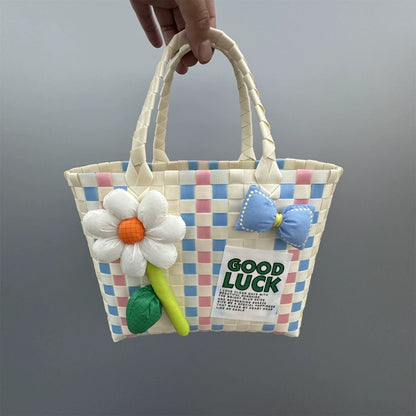 Nova bolsa de presente de cesta de presente de plástico tecido bolsa de presente estilo fresco bolsa de praia bolsa feminina.