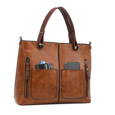 Bolsa transversal feminina PU grande capacidade 2023, nova moda europeia e americana, bolsa de ombro retrô, bolsa tote simples e moderna.