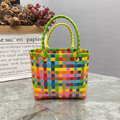 Nova bolsa de presente de cesta de presente de plástico tecido bolsa de presente estilo fresco bolsa de praia bolsa feminina.