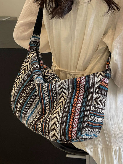 Bolsa étnica de grande capacidade, estilo novo e moderno de 2024, bolsa transversal tipo dumpling, estilo retrô versátil, bolsa de ombro feminina.